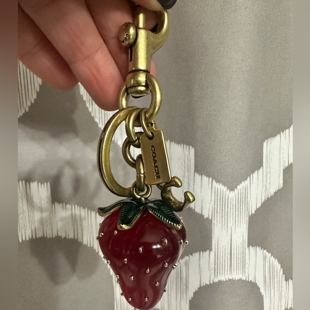Coach Red Strawberry Keychain with Gold Accents